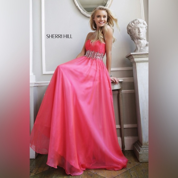 Sherri Hill 3909 Barbie Pink Strapless Long Formal Dress Prom Pageant Sz 2 - Picture 1 of 13